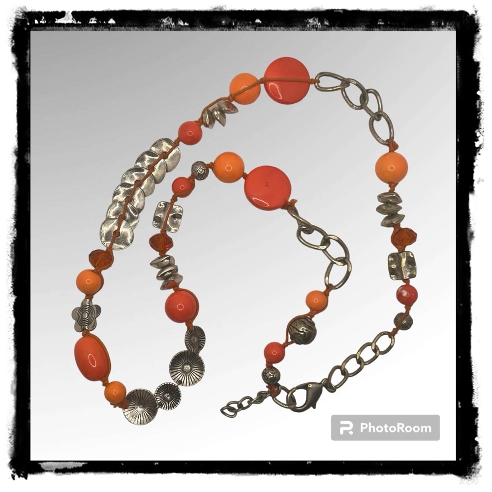 ORANGE AND SILVER LONG BEADED NECKLACE